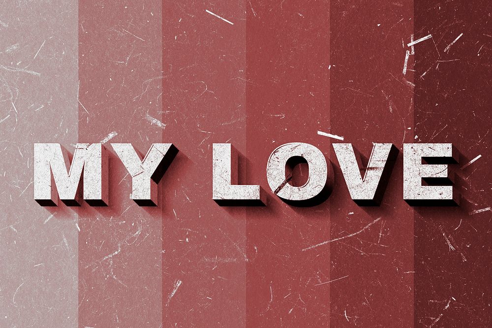Red My Love 3D quote paper texture font typography