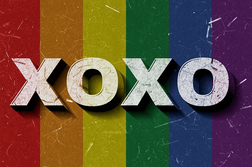 Rainbow Xoxo 3D vintage word on paper texture