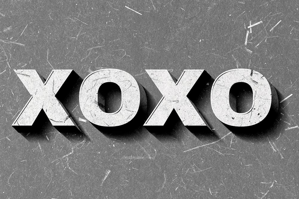 Xoxo gray 3D trendy word textured font typography