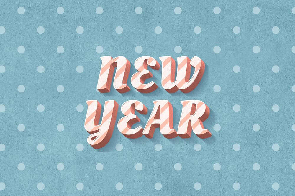 New year word candy cane typography