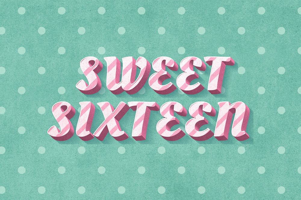 Sweet sixteen text 3d vintage typography polka dot background