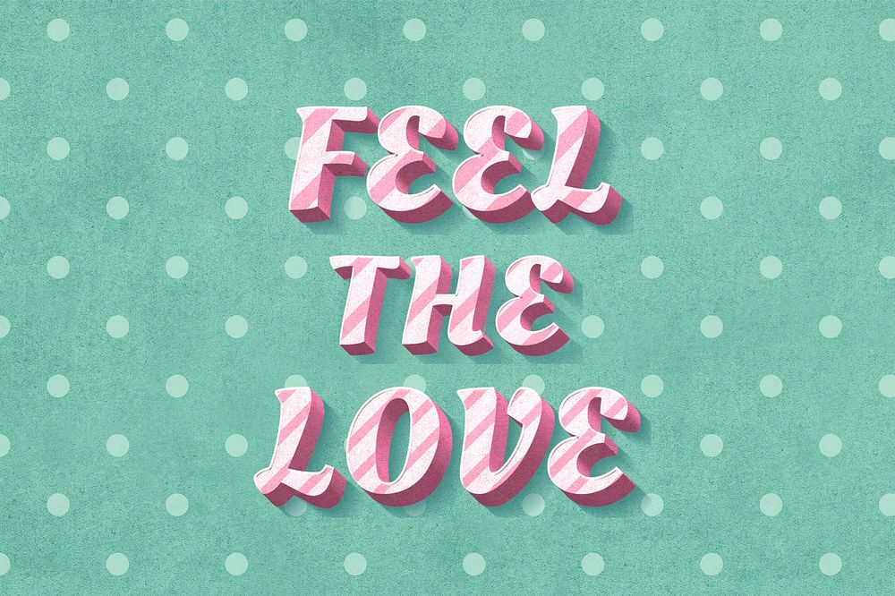 Feel the love text 3d vintage word clipart
