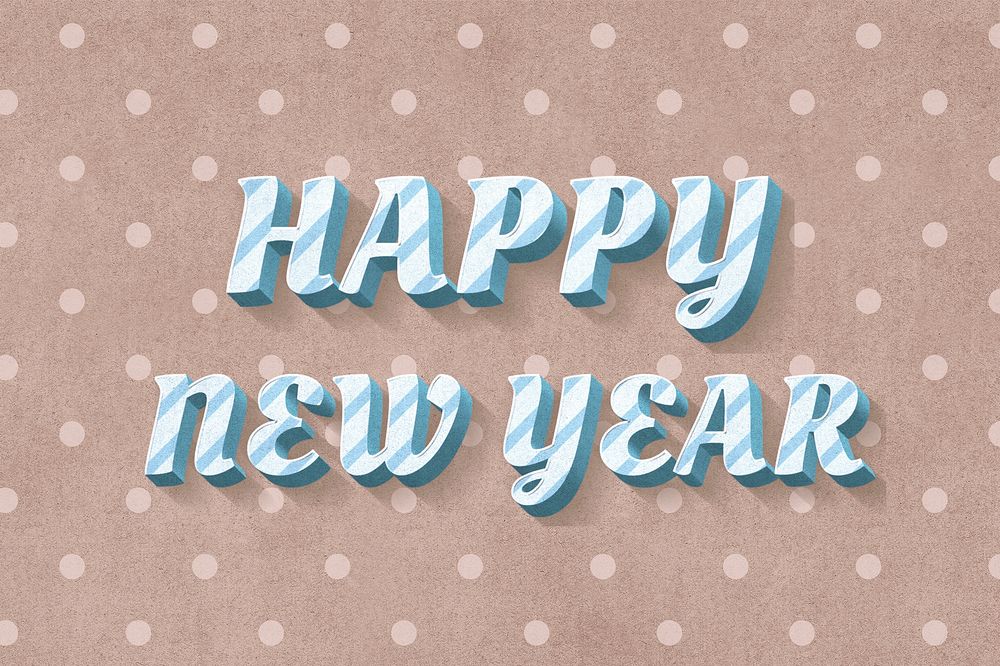 Happy new year word cute stripe patterned typeface