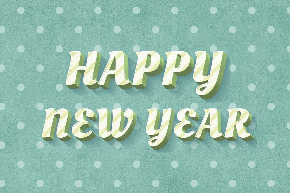Happy new year text vintage typography polka dot background