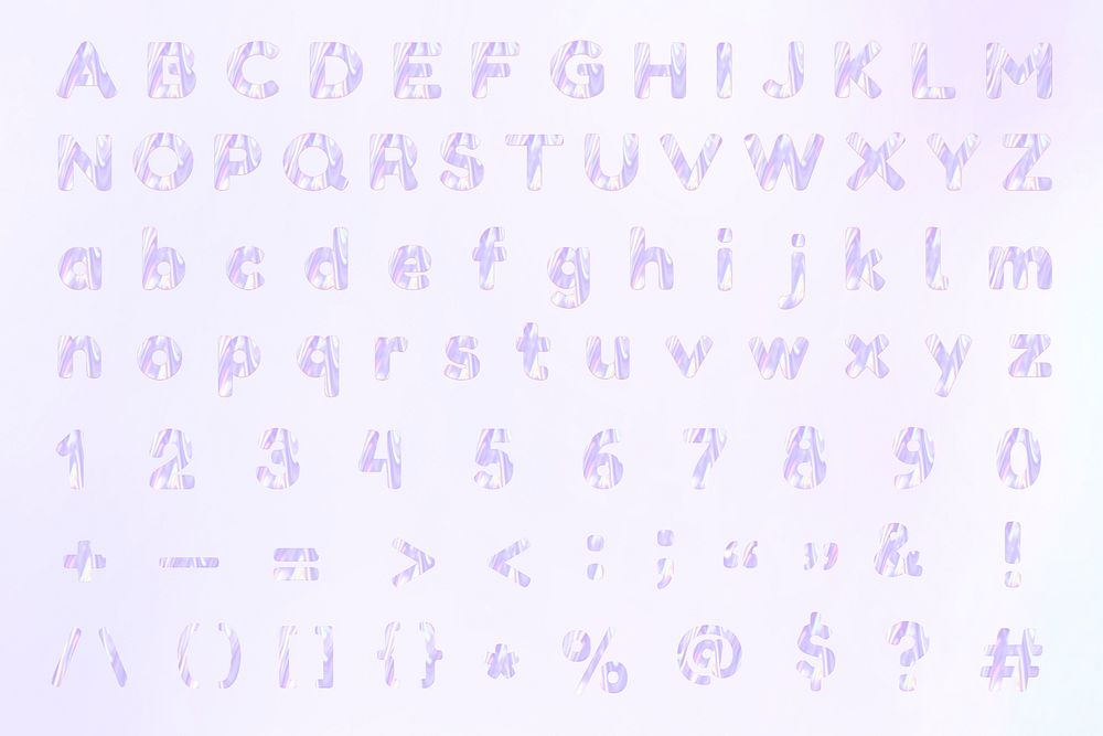 Pastel alphabet numbers symbols psd holographic effect set