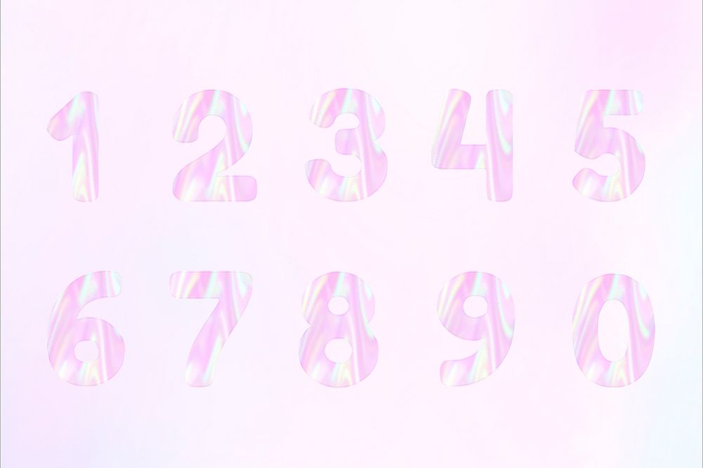 Numbers psd holographic pastel font numerical collection