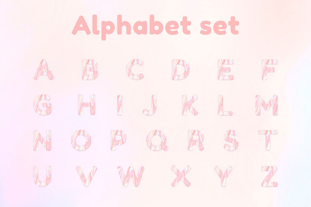Holographic pastel English alphabet psd set