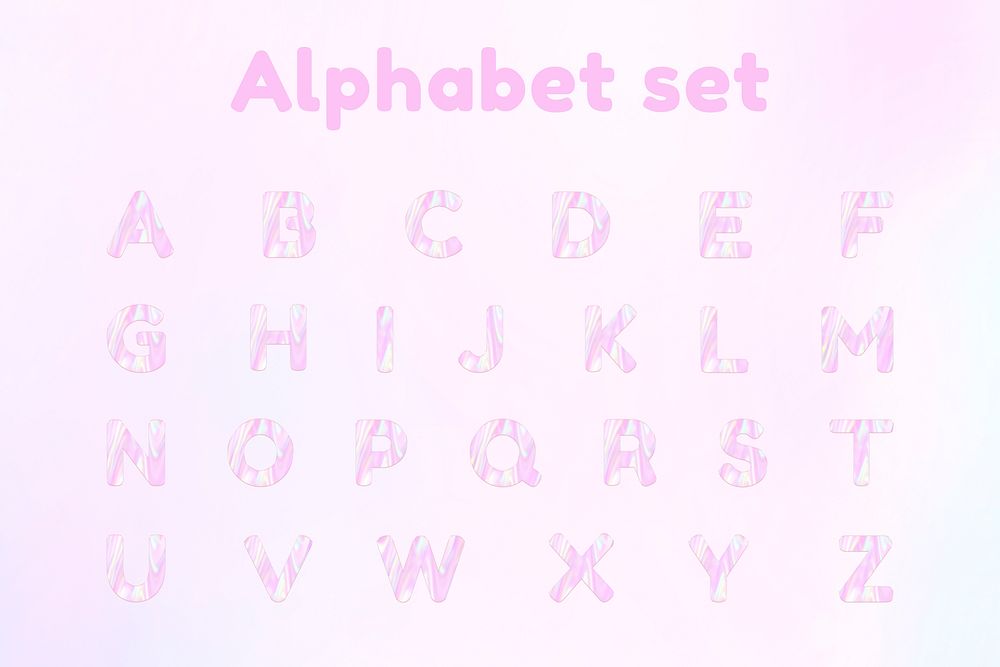 Holographic pastel English alphabet psd set