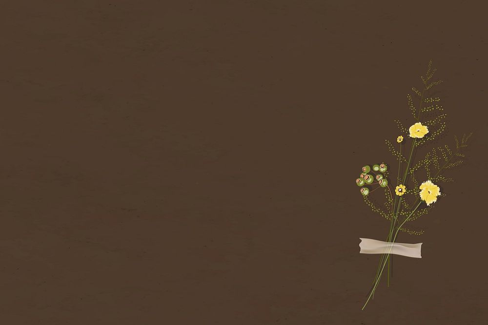 Brown wall background with yellow flower decoration
