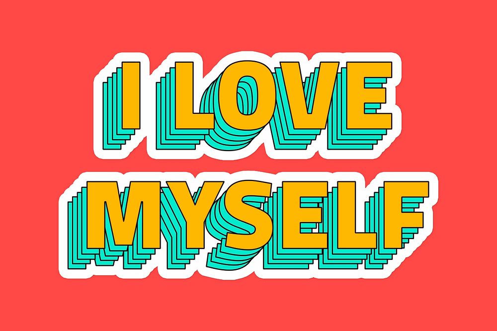 I love myself layered typography psd sticker
