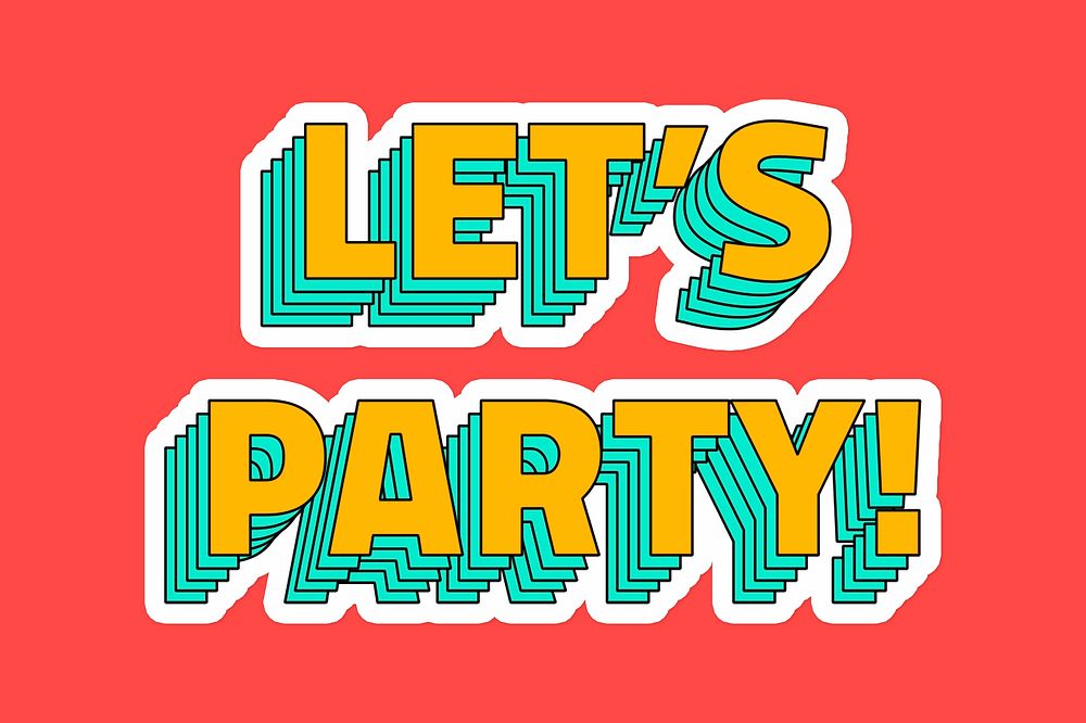Let's party layered typography psd sticker