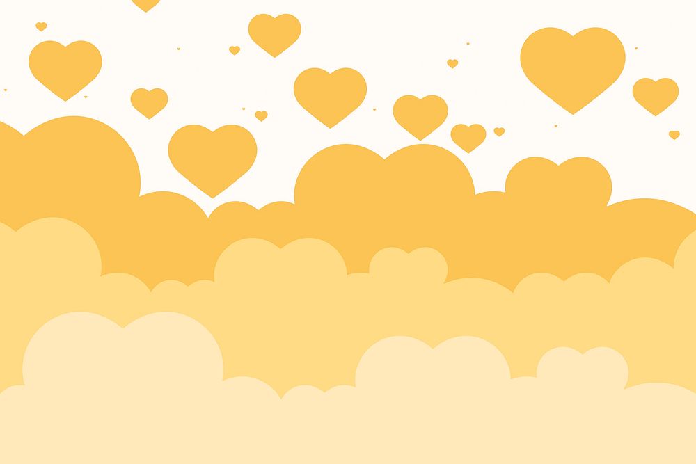 Vector heart above cloud yellow pastel background