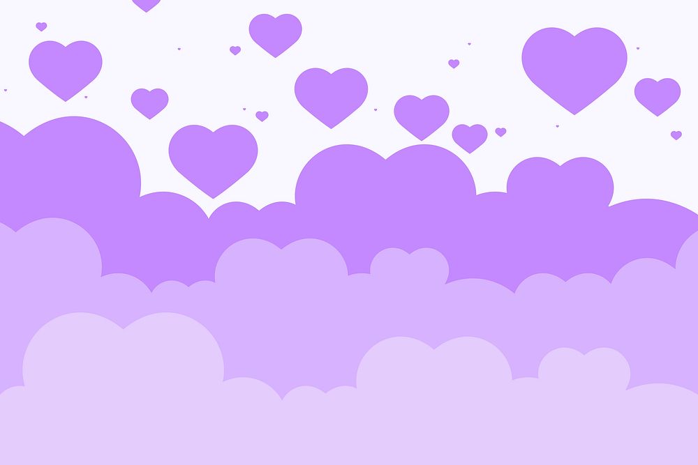 Vector heart pastel purple background cloud pattern