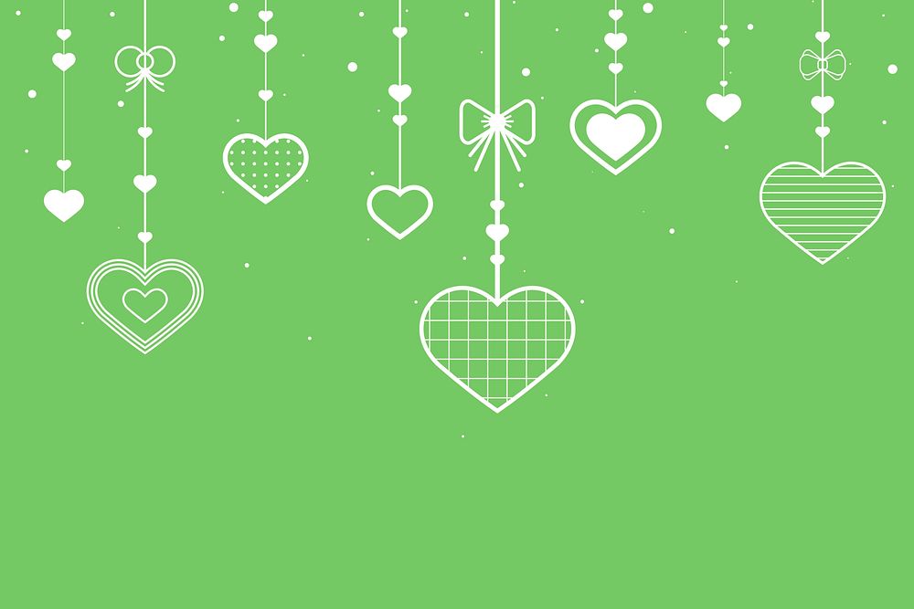 Vector dangling hearts green background