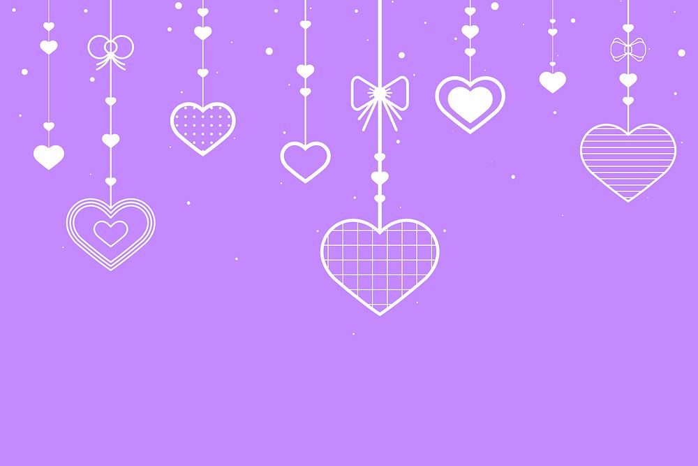 Vector dangling hearts purple background