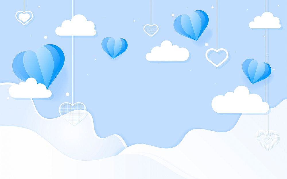 Hanging blue hearts background design space