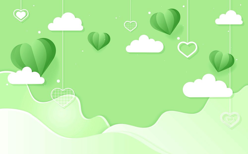 Hanging green hearts background design space