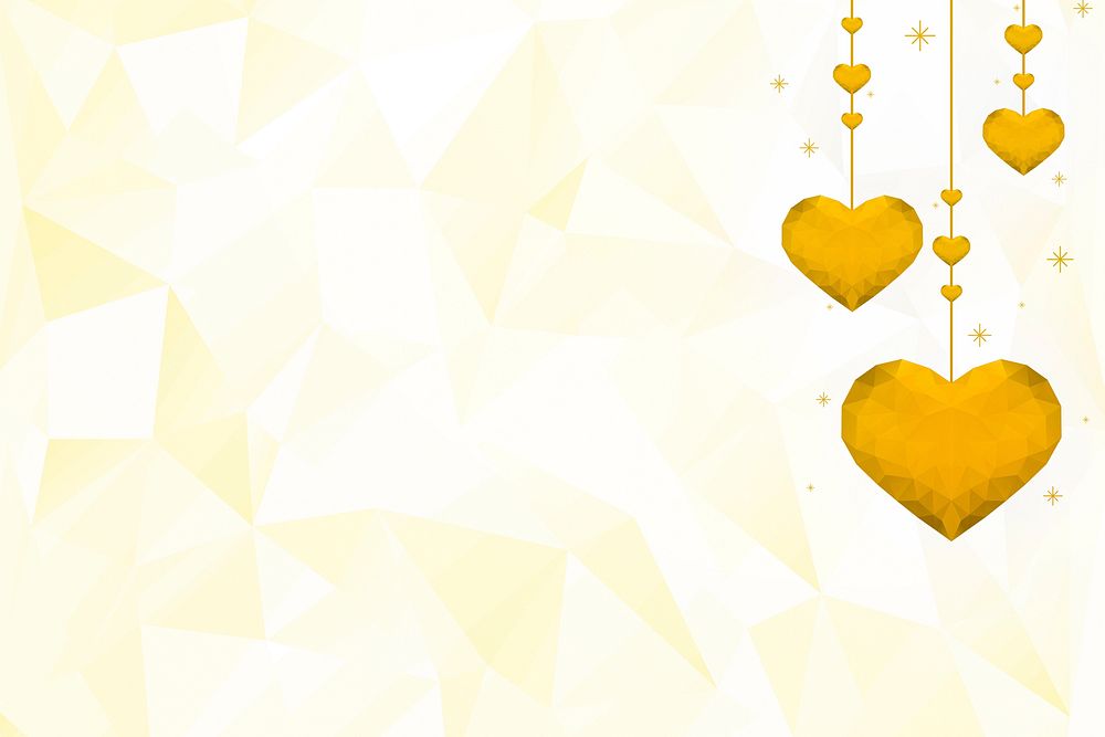 Vector dangling yellow hearts prism pattern background