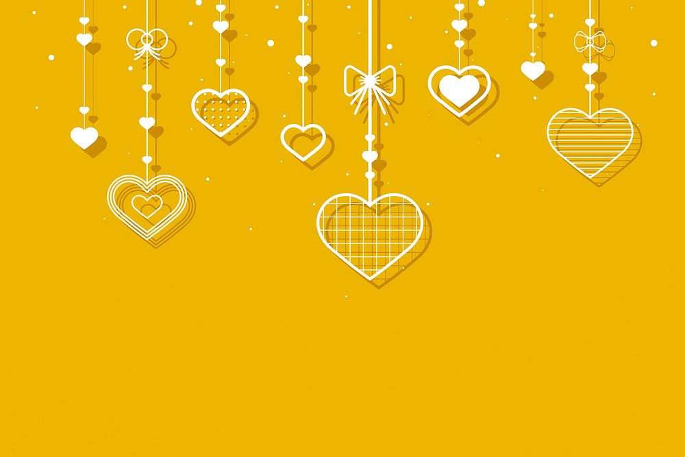 Vector hanging hearts yellow background