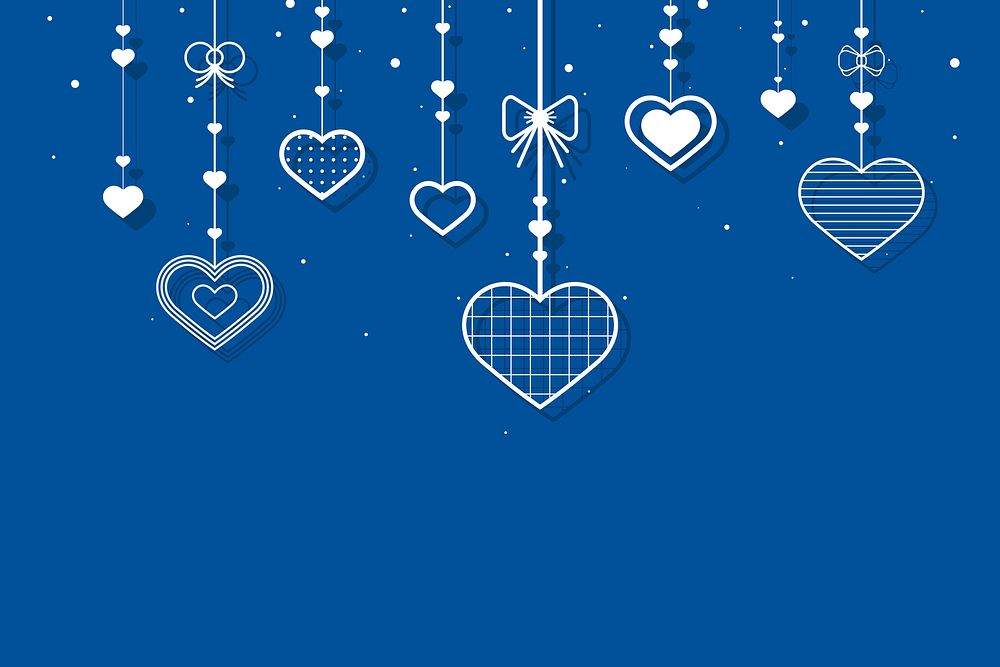 Blue background with hanging hearts