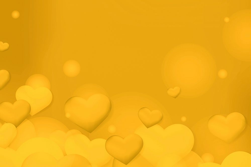 Abstract dark yellow hearts background copy space