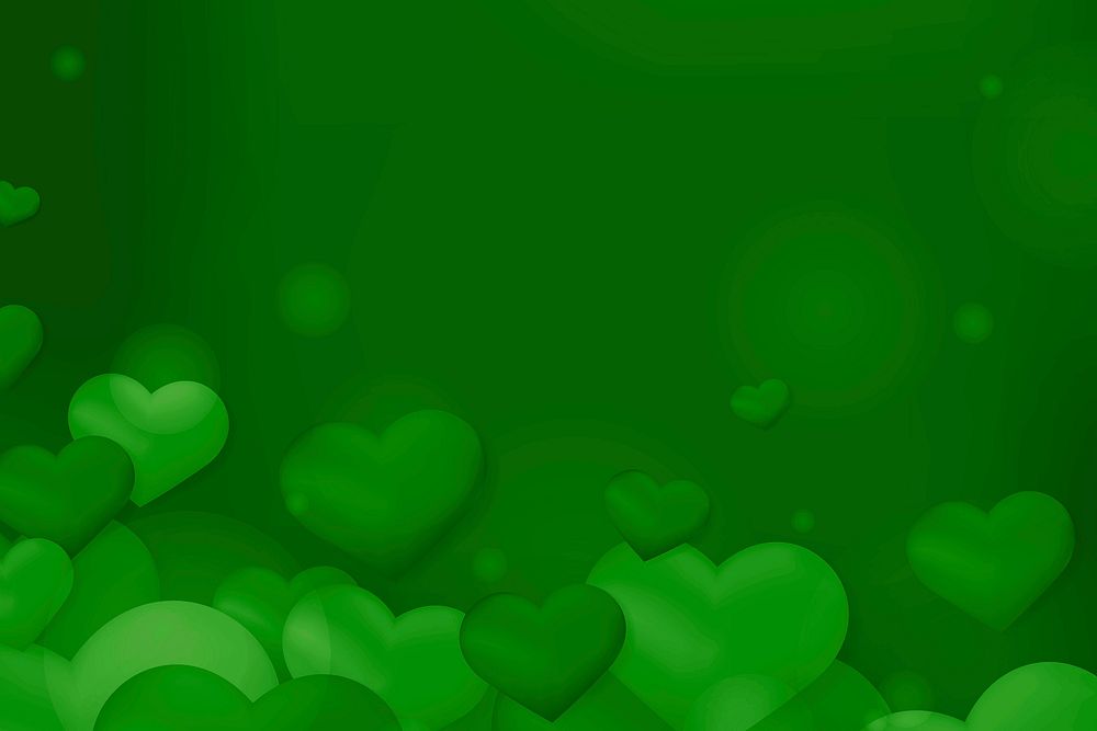 Vector green heart bubble bokeh pattern background