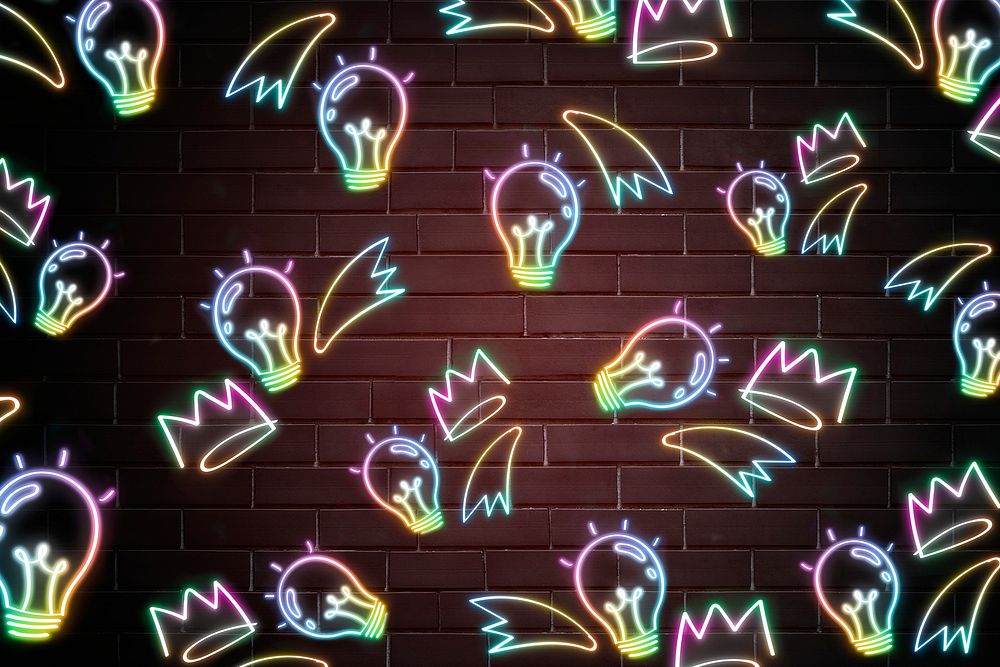 Psd neon light bulb doodle pattern background