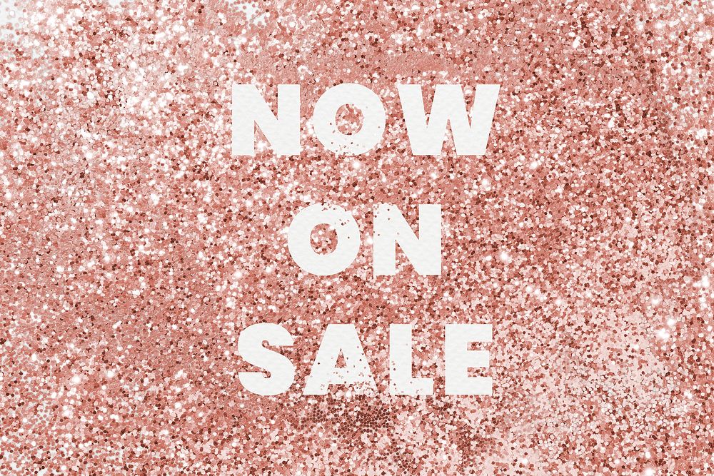Now on sale typography on a copper glitter background