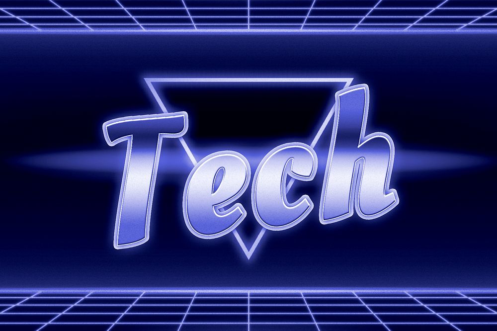 Blue futuristic tech text neon typography