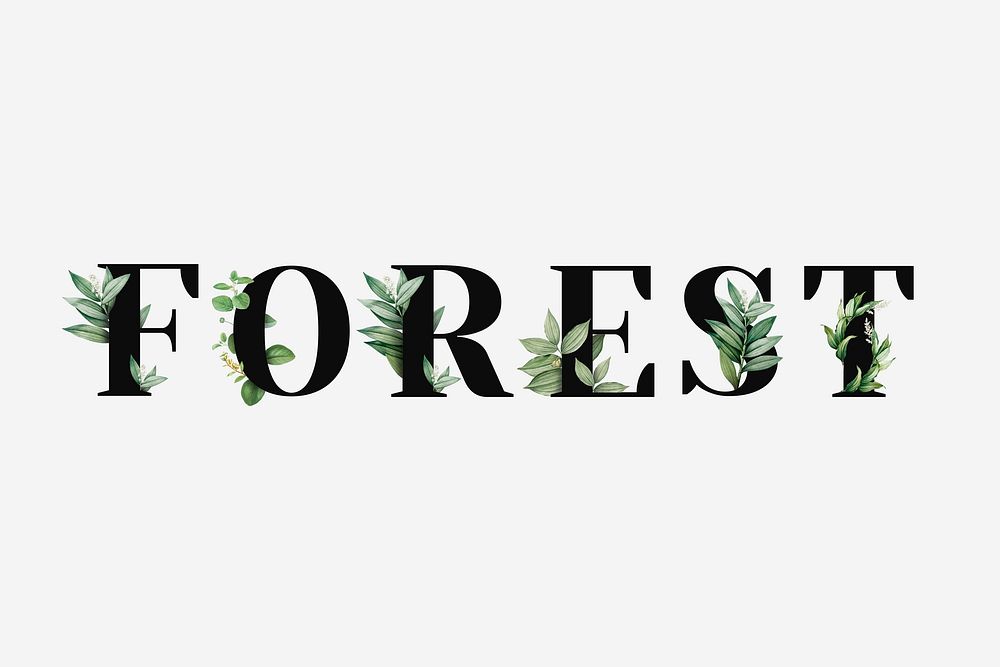 Botanical FOREST word black typography