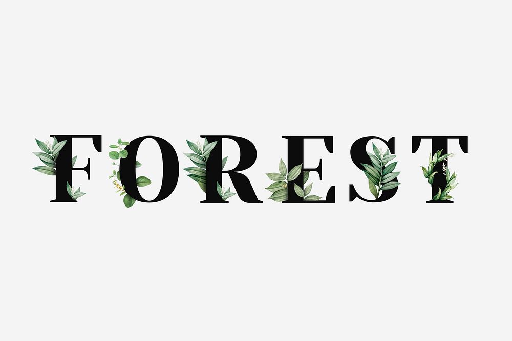 Botanical FOREST vector word black typography