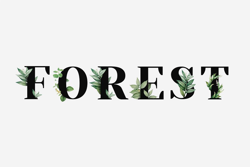 Botanical FOREST psd word black typography