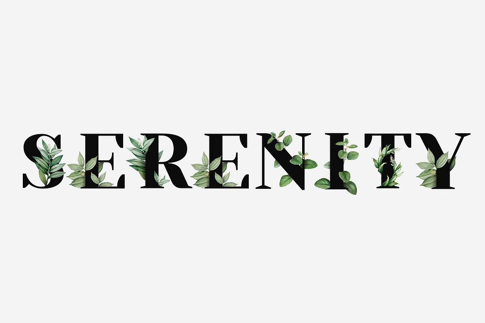 Botanical SERENITY vector word black typography