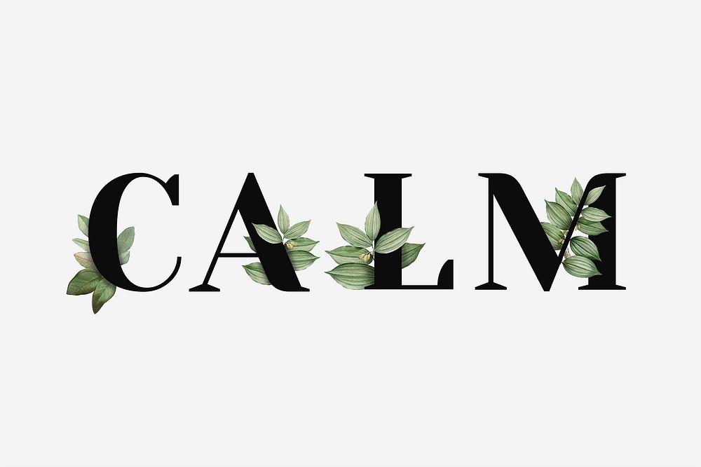 Botanical CALM word black typography