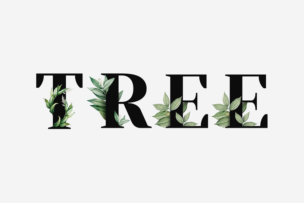 Botanical TREE vector word black typography