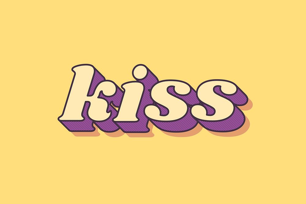 Kiss lettering retro pastel shadow font
