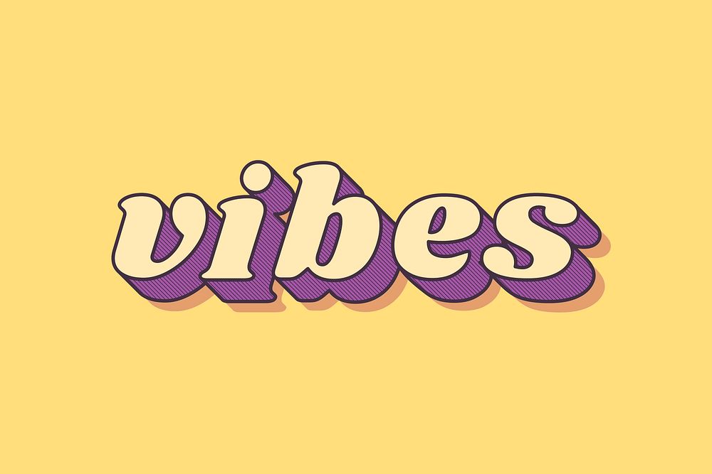 Vibes word retro shadow font typography