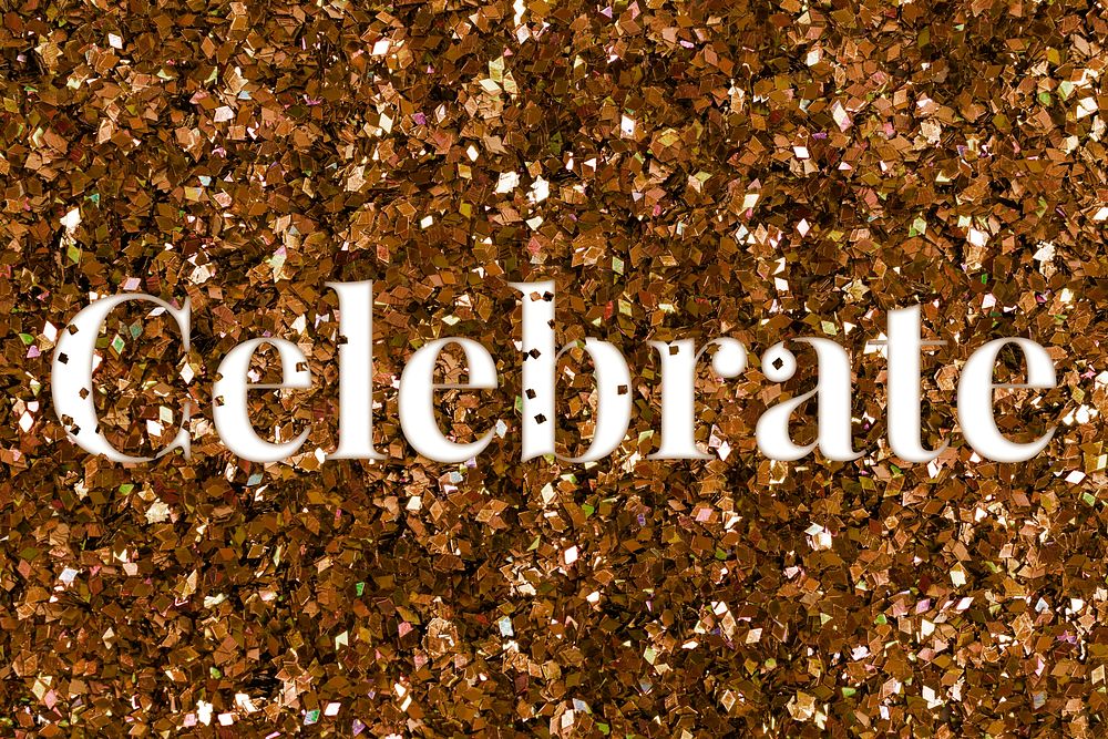 Celebrate glittery orange text typography word