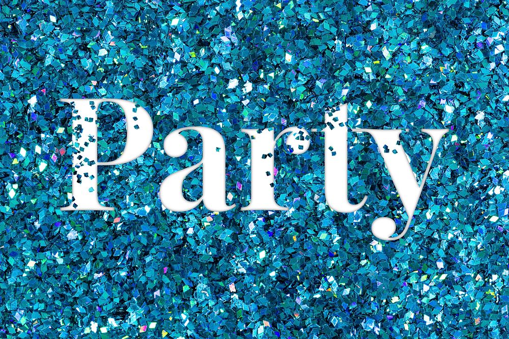 Glittery party word text typography