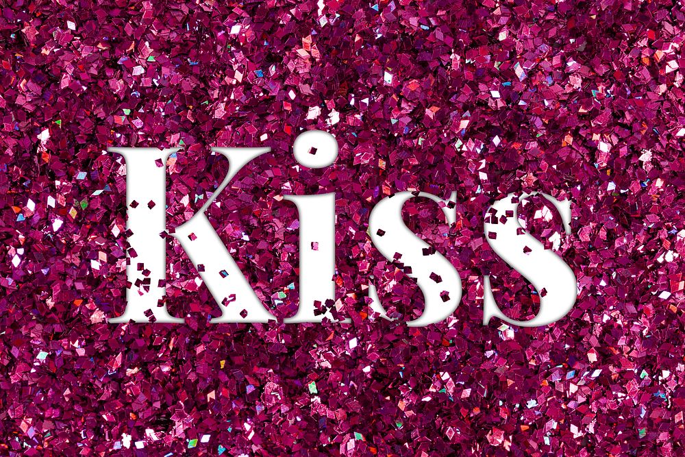 Kiss glittery message typography word