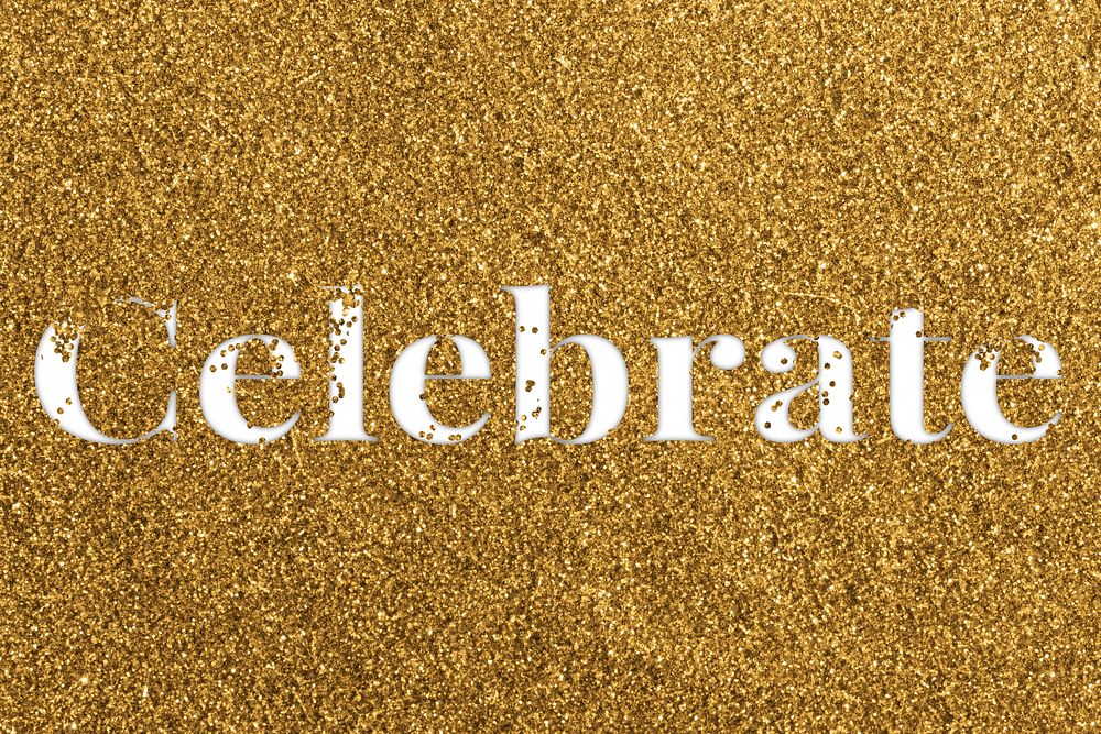 Celebrate glittery gold typography word