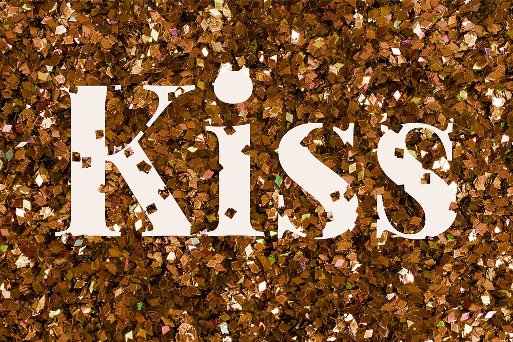 Vector gold kiss word glitter font typography