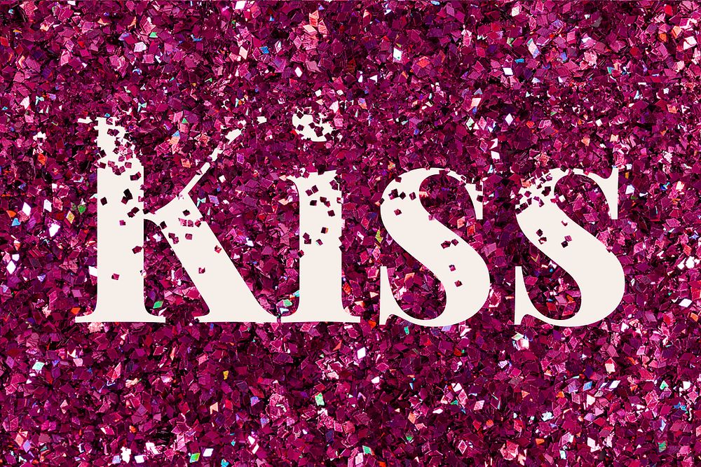 Vector kiss text glitter font typography