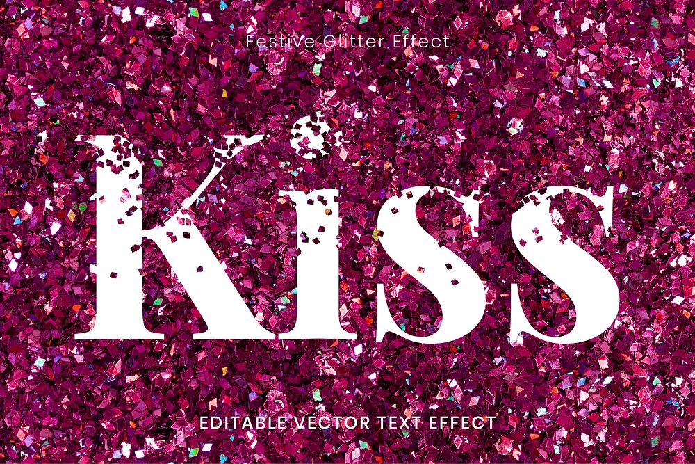Pink glitter kiss editable text effect template vector