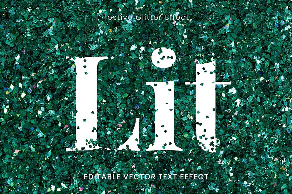 Green glitter lit editable text effect template vector