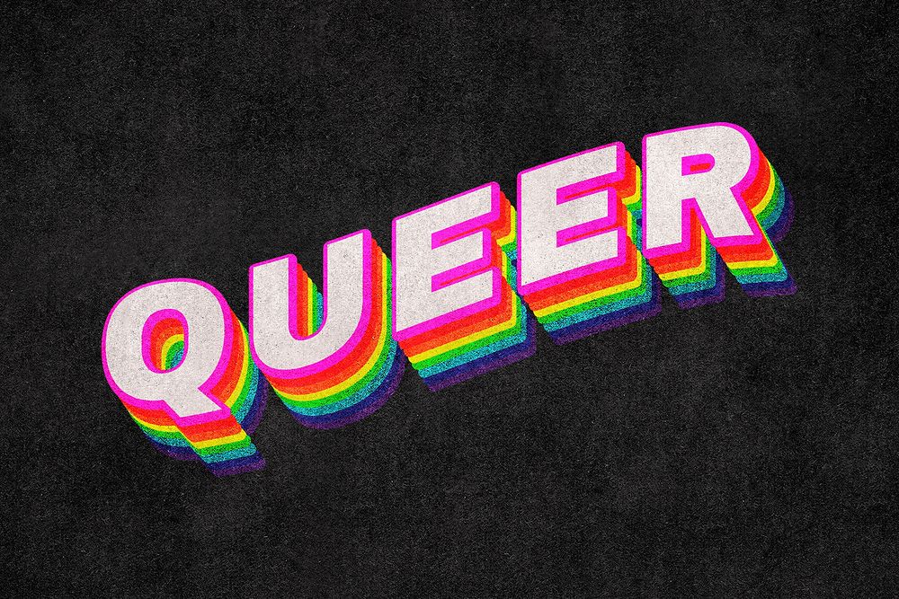 QUEER rainbow word typography on black background
