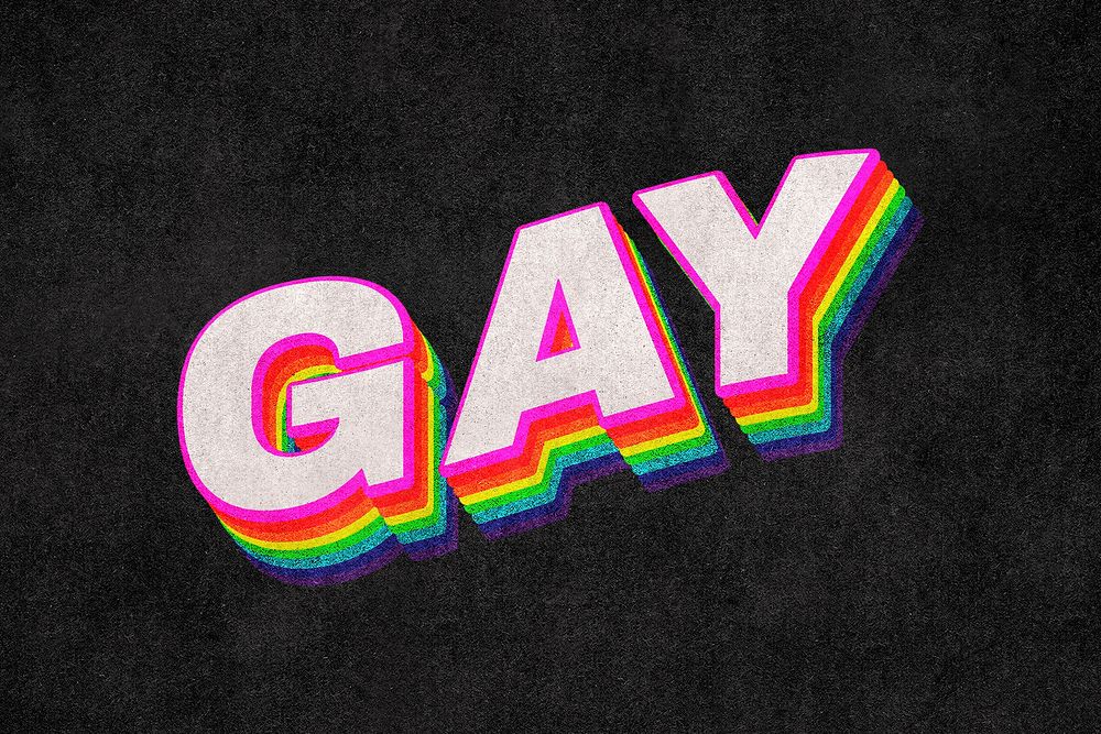GAY rainbow word typography on black background