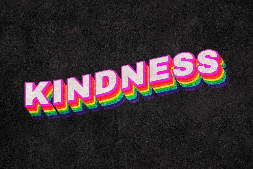 Kindness rainbow word typography on black background 