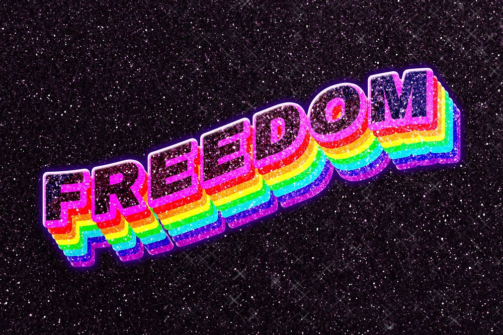 Freedom word 3d rainbow shadow