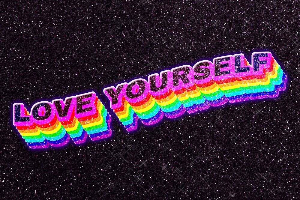 Love yourself rainbow 3d typography 